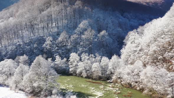 Mountain River Stream in Winter