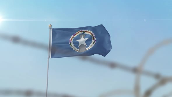 Northern Mariana Islands Flag Behind Border