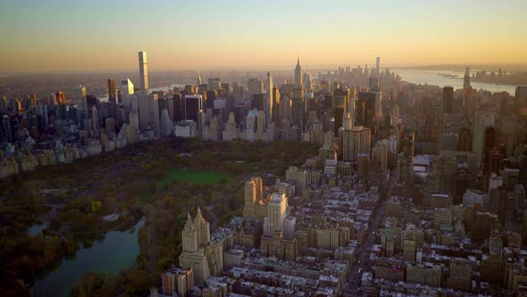 Aerial Shot of New York City Skyline Cityscape in Financial Business District