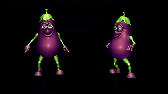 Two Eggplant  Looped Dance with Alpha Channel and Shadow