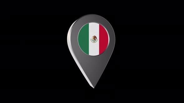 3d Animation Map Navigation Pointer With Mexico Flag With Alpha Channel - 4K