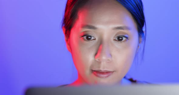 Woman work on laptop computer at home