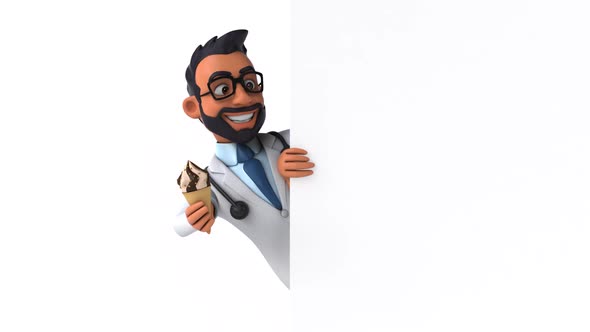 Fun 3D cartoon animation of an indian doctor with alpha ,