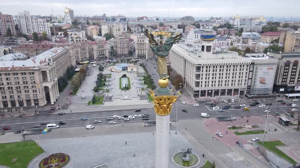 The Symbol of Kyiv, Ukraine, Independence Square Aerial View, Slow Motion