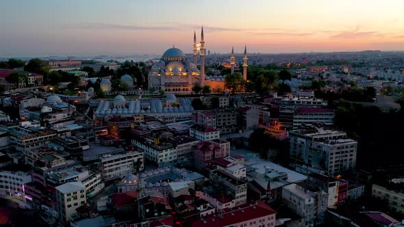 Sunset Aerial suleymaniye mosque  