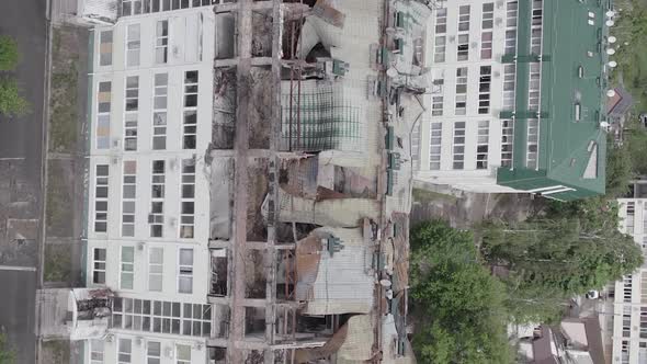 Vertical Video of a Building Destroyed By War in Ukraine