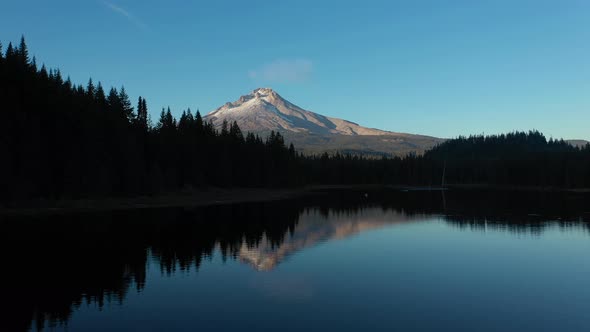 Aerial of Mt. Hood seen from the popular travel destination at Trillium Lake in Oregon.