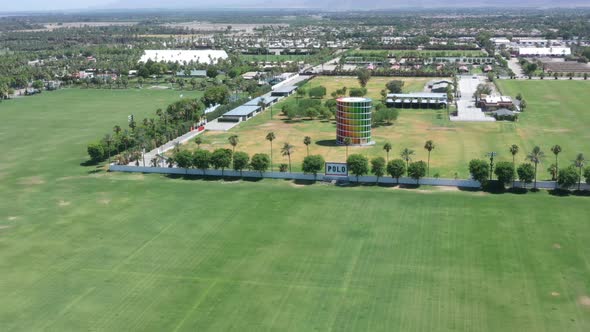 Picturesque flight above empty and desolate Empire Polo Club, Coachella Valley Music and Arts Festiv