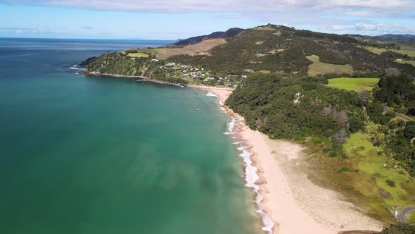 Aerial view of Hot water beach, Hahei New Zealand