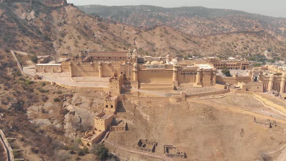 Aerial panoramic view of Amber (Amer) Palace -  UNESCO World Heritage Site - Rajasthan, India