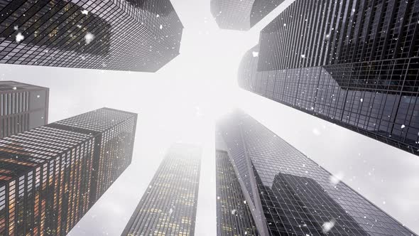 Falling Snow On Skyscrapers Background