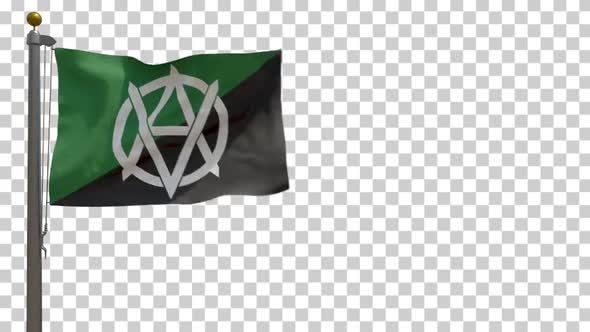 Veganarchism Flag on Flagpole with Alpha Channel - 4K