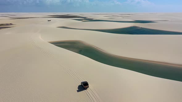 Brazilian landmark rainwater lakes and sand dunes. Lencois Maranhenses Brazil.