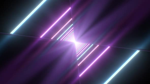 Ultraviolet Retro Neon Laser Beam Diagonal Line Reflections 3D Tunnel