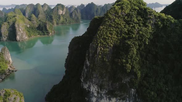 Tilt up video shows of Halong Bay in Vietnam