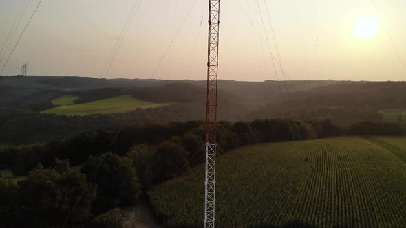 Ascending aerial view of a Eddy Covariance Tower