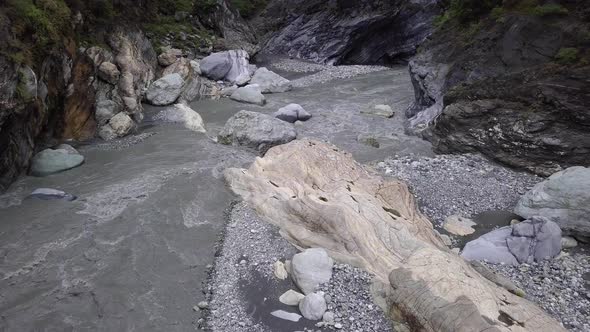 Liwu River in Taroko Gorge National Park in Taiwan. Bed of the River in Canyon. Aerial View