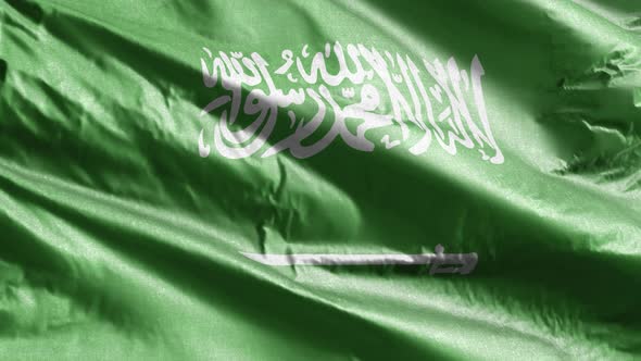 Saudi Arabia textile flag waving on the wind. 10 seconds loop.