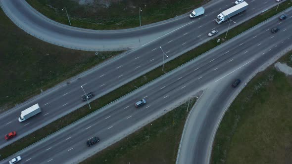 Aerial View of Car Traffic at the Interchange