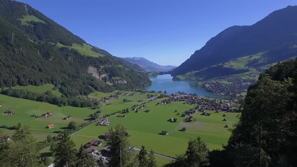 Aerial of lake Lungern, view from Bruenigpass