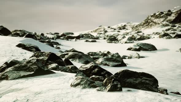 Lava Rock and Snow in Winter Time in Iceland