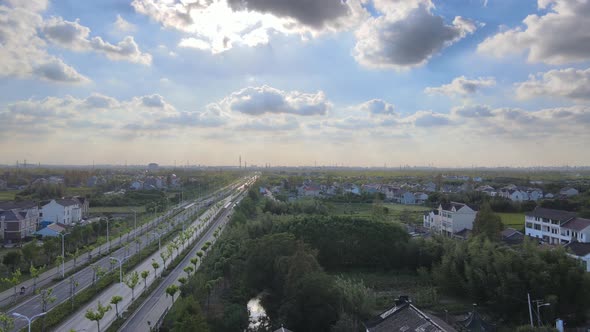 Aerial Shanghai Suburb, China