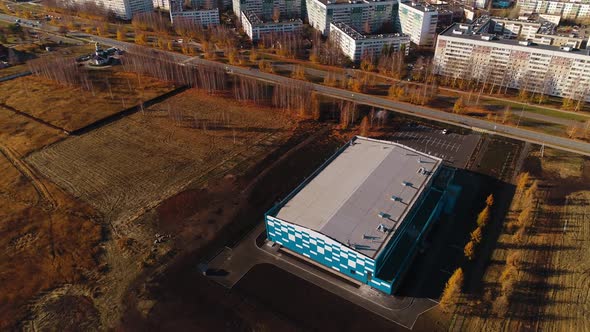 Shopping Mall Center with Parking Lots Near Dwelling Block