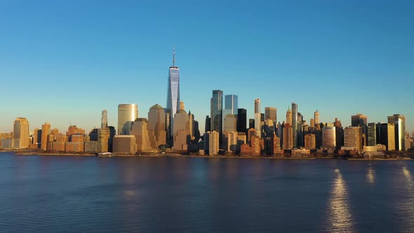 Skyline of Lower Manhattan New York City at Sunset