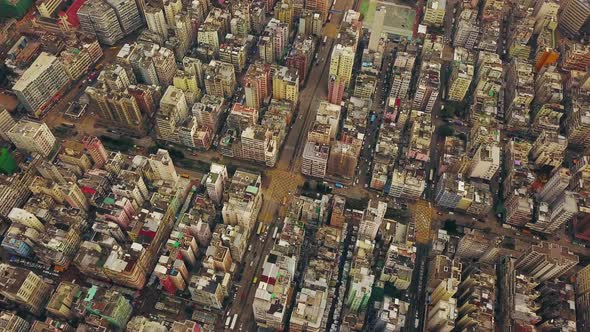 Aerial view of Hong Kong Downtown. Financial district and business centers in urban city. Top view.