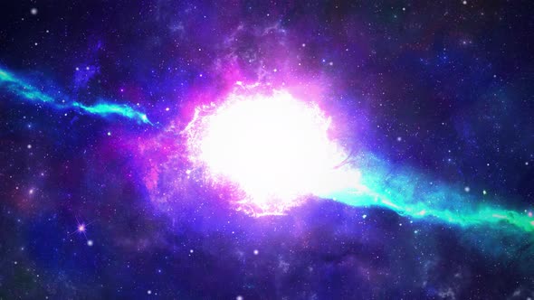 4K Camera flying through a purple Blue Hole nebula constellation.