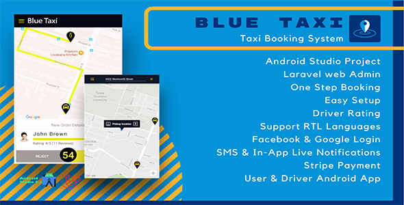 Blue Taxi- Taxi Booking System, Android Studio Project