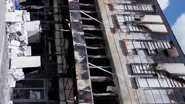 Vertical Video of a Wartorn Shopping Center in Bucha Ukraine