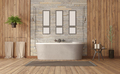Elegant bathroom with bathtub against stone wall - PhotoDune Item for Sale