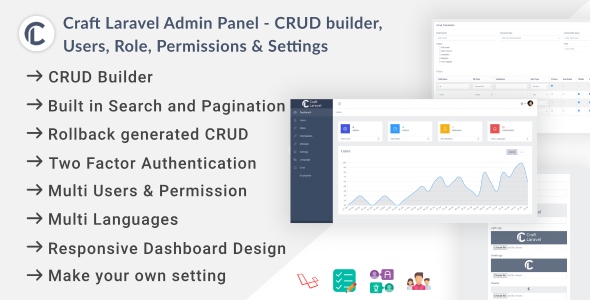 Craft Laravel Admin Panel - CRUD builder, Users, Role, Permissions & Settings