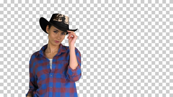 American Woman Cowgirl Posing to Camera, Alpha Channel