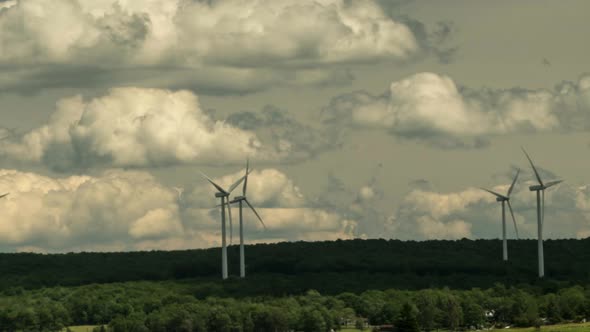 Time lapse zooming out from the Mount Storm wind farm operated around Mount Storm lake, located in t