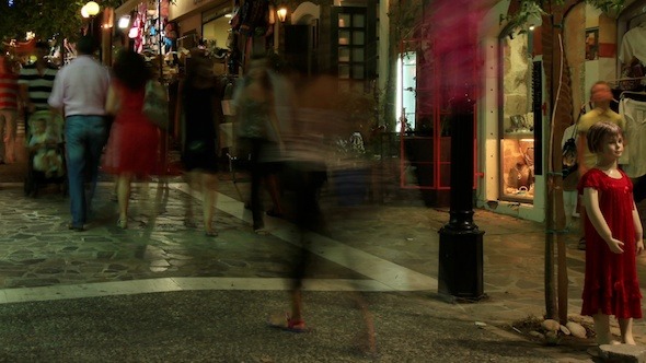 Tourists Crowded Main Shopping Street, Agios Nikolas