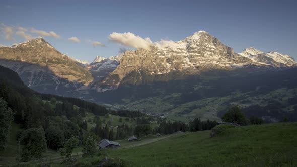 Timelapse of picturesque mountainscape from daytime to dusk. Views of Mettenberg, Finsteraarhorn, Ei