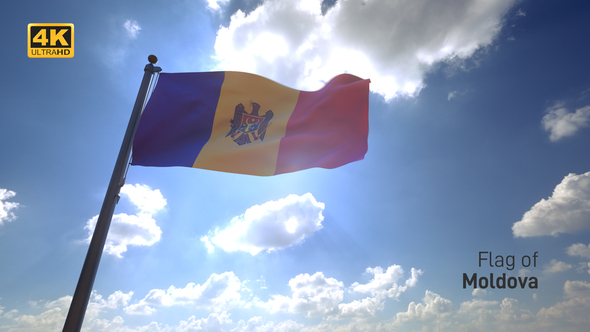 Moldova Flag on a Flagpole V4 - 4K