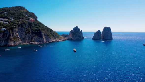 Faraglioni and Capri Coastline From Marina Piccola Aerial View  Italy