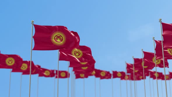 Kyrgyzstan Row Of Flags 3D Animation
