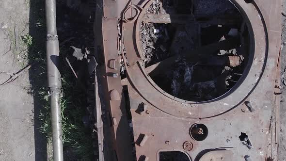 Vertical Video of a War in Ukraine  Destroyed Military Hardware