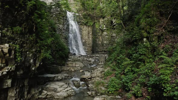 Waterfall on the Mountain River Carpathians