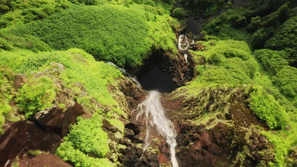 Waterfall of Poco Ribeira Do Ferreiro Alagoinha Flores Island AzoresPortugal