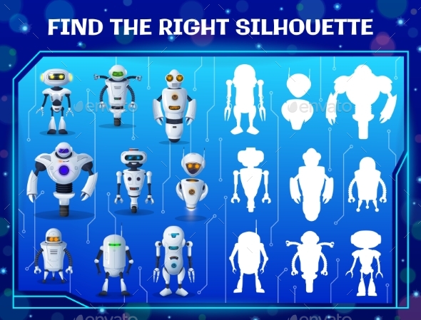 Find the Right Robot Silhouette Kids Maze Game