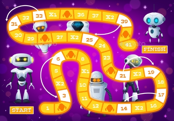 Kids Board Game Cartoon Robot Droids and Androids