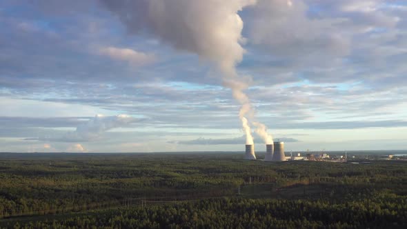 Smoking Cooling Towers at Nuclear Power Plant