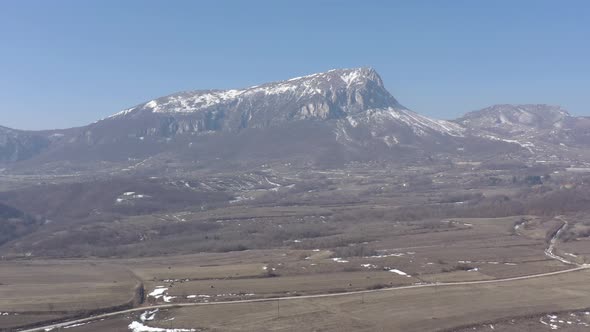 Valley in Eastern Serbia with Stol mountain 4K drone footage