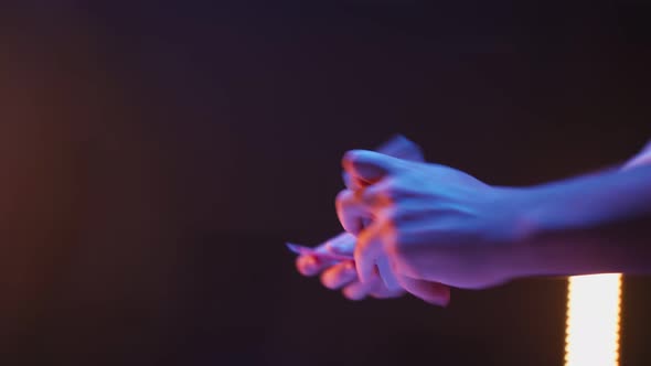 Hands Magician Performing Tricks with Deck Cards