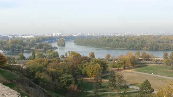 Panorama of Belgrade at Confluence of Sava and Danube with Novi Beograd